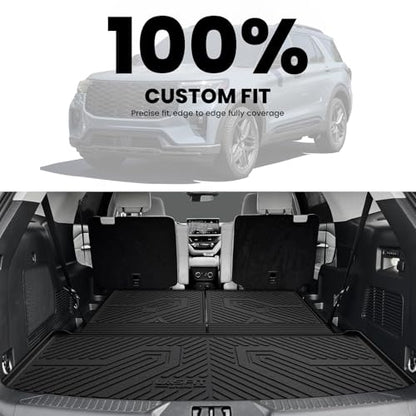 LASFIT Cargo Mat for Ford Explorer 2020-2025 2026 Trunk & Backrest Liner, Custom Fit All Weather Protector Split Design Easy Installation Trunk with Seatback Mat Accessories, 1pc Black - style: 3) Explorer 6&7 Seats| 20-26 | Cargo&Seatback