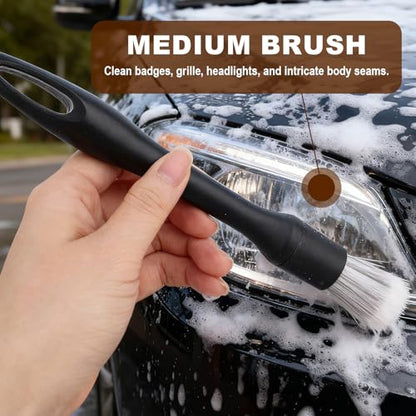 6pcs Car Detailing Brush Set, Soft Medium and Hard Bristle Automotive Cleaning Brushes Multi-Use Car Interior Detail Dust Brush Tools for Auto Truck SUV RV Motorcycle Leather Exterior