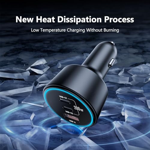 USB C Car Charger Fast Charging 200W, Dual PD 100W Type C Car Charger, PD3.0/QC4.0/PPS Cigarette Lighter Adapter for iPhone 16/15/14/13/12, Galaxy S22/S21 Ultra, MacBook, Laptop etc