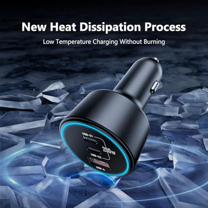 USB C Car Charger Fast Charging 200W, Dual PD 100W Type C Car Charger, PD3.0/QC4.0/PPS Cigarette Lighter Adapter for iPhone 16/15/14/13/12, Galaxy S22/S21 Ultra, MacBook, Laptop etc