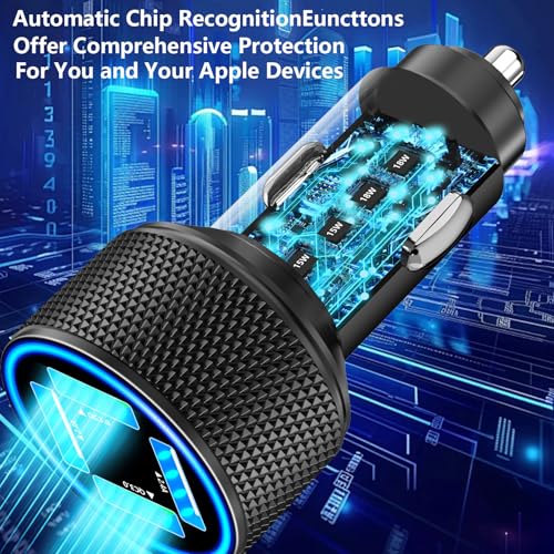 USB Fast Car Charger, Stuffcool 60W 2USB-A + 2QC3.0 Car Power Adapter 4-Port Car Charge Cigarette Lighter USB Charger Car Carplay Charger for iPhone 17 17 Pro 16 15 14 13 12/Galaxy S26 S25/Pixel/iPad - color: Matte Black