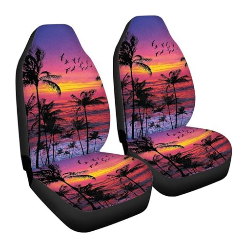 Sunset Beach Palms Print Purple Car Seat Covers,Waterproof Universal Front Seats Covers for Car,SUV Sedan,Truck - color: Purple Sunset Beach Palms