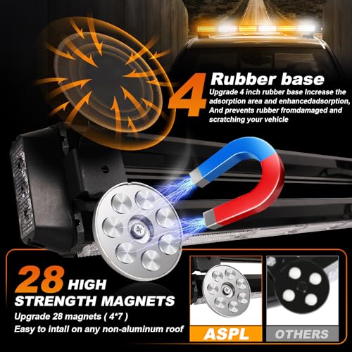 ASPL 26inch 126 LED Rooftop Emergency Strobe Lights Bar Double Side Flashing Safety Warning Traffic Advisor Light Bar Hazard Snow Plow Light for Trucks Vehicles Construction Tow Pickup(Amber/White) - color: Amber/White
