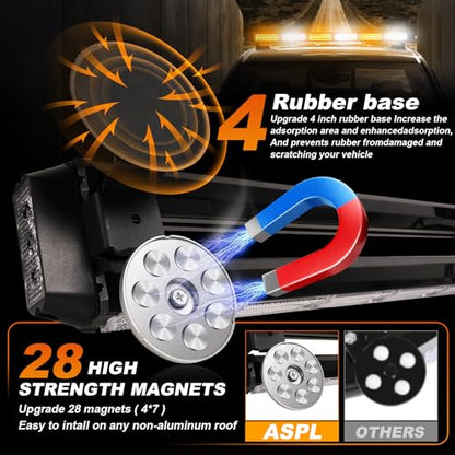 ASPL 26inch 126 LED Rooftop Emergency Strobe Lights Bar Double Side Flashing Safety Warning Traffic Advisor Light Bar Hazard Snow Plow Light for Trucks Vehicles Construction Tow Pickup(Amber/White) - color: Amber/White