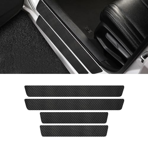 Damwot 4PCS Car Door Sill Protector, Black Carbon Fiber Car Door Threshold Protection, Door Edge Protection Decorate Anti-Scratch Sticker, Car Interior Accessories, Universal for Sedan (Black)