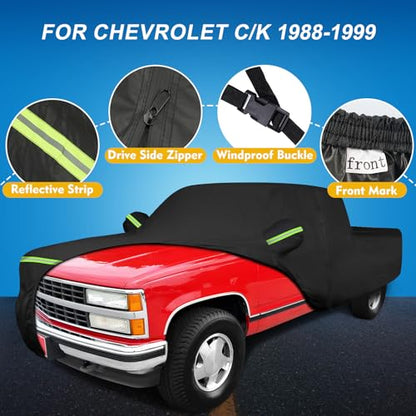 QUNSUNUS Waterproof Truck Cover for Chevrolet C/K 1500/2500/3500 1988-1999, Outdoor Truck Cover with Zipper, Full Exterior Car Covers for Automobiles All Weather with Wind, Sun, UV and Dust Protection - size: for Chevrolet C/K 1500/2500/3500