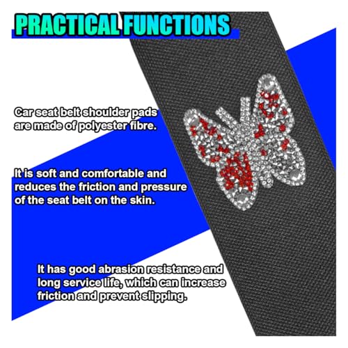 2PCS Bling Car Seat Belt Covers, Polyester Fiber Vehicle Seatbelt Cushion Pad Protector, Butterfly Safe Strap Cover Pad, Comfort Car Seat Belt Shoulder Pads Accessories, Universal Fit (Black/Red) - color: Black/Red