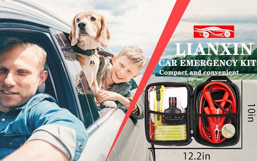 LIANXIN Car Roadside Emergency Kit,Car Safety Roadside Assistance Kit Jumper Cables, Headlamp,Tow Straps,Art Knife,Grey Automotive Emergency Kits - color: Gray