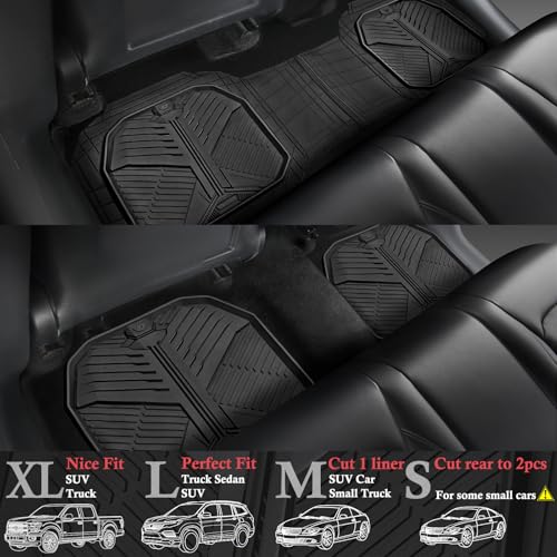 CAR PASS Heavy Duty Rubber Rear Car Mat, Deep-Dish Odorless Car Floor Mats All Weather, Universal Trim-to-Fit for SUVs Trucks Sedans, Waterproof Anti-Slip, Black - color: Rear Only Black