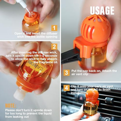Car Air Freshener Vent Clip, Car Fresheners Long Lasting Scent (13ml x 2 Pack), Up to 180 Days, Air Freshener Deodorizer Odor Eliminator for Auto - Orange Perfume