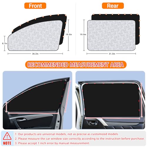 ZATOOTO Car Window Sun Shades Covers - 4 Pcs Magnetic Privacy Side Sunshades Blackout Auto Camping Curtains Accessories for Sleeping Family and Women Men Kids Baby - color: Front Back-4
