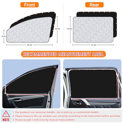 ZATOOTO Car Window Sun Shades Covers - 4 Pcs Magnetic Privacy Side Sunshades Blackout Auto Camping Curtains Accessories for Sleeping Family and Women Men Kids Baby - color: Front Back-4