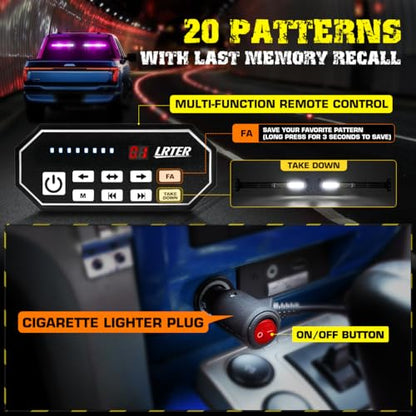 2x17.7 Emergency Flashing Warning Strobe Lights Bar w/Digital Display Controller 20 Flash Patterns Interior Safety LED Traffic Advisor Strobe Light for Trucks Vehicles (Purple/White) - color: #10 Purple/ White