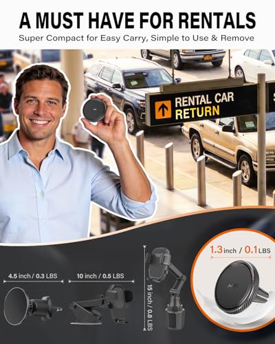 A2C Slim Magnetic Phone Holder for Car, Rental Car Essentials for Travel, No Assembly, Compact, One-Hand Operation, Easy Removal, Reusable, Upgraded Air Vent Phone Mount Compatible with MagSafe iPhone - style: Black