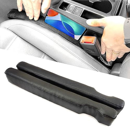 Leather Car Seat Gap Filler, 2 Pack No-Drop Seat Guard Universal Gap Stopper/Catcher to Fill The Gap Between Seat and Console Black Car Crevice Blocker Space Pad