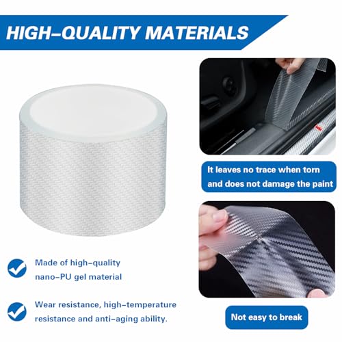 Car Door Edge Protector Sill Guards Door Film，3D Carbon Fiber Car Warp Clear Film with Anti-Collision Protection for Most Vehicles (2.7In x 16.5Ft Transparent)