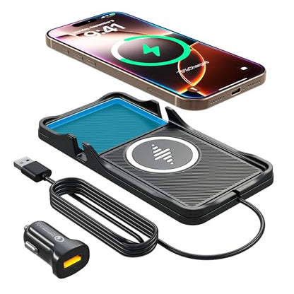Wireless Car Charger,LANSEMKU Car Wireless Chargers Charging pad Non Slip 15w Fast Charger for Car Wireless Phone Charger for iPhone17/ 16/15/14/13/12 Pro Max,for Android (with Holder-100cm Cable)