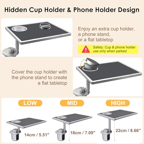 Car Food Tray & Car Table Tray with Car-Grade Aluminum Cup Holder & Phone Stand, Premium Wood with Leather Surface, 360° Rotating Car Desk for Laptop &Eating (Square, Black) - color: 𝗦𝗾𝘂𝗮𝗿𝗲 · Black