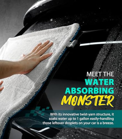 KKV Full-Sized SUV Drying Towel, 48”x24” Dual Sided Microfiber Car Cleaning Towel with Twisting Yarn Technique, 1400GSM Super Absorbent, Scratch-Free, Machine Washable (LightGrey-MarineBlue) - color: Lightgrey-marineblue