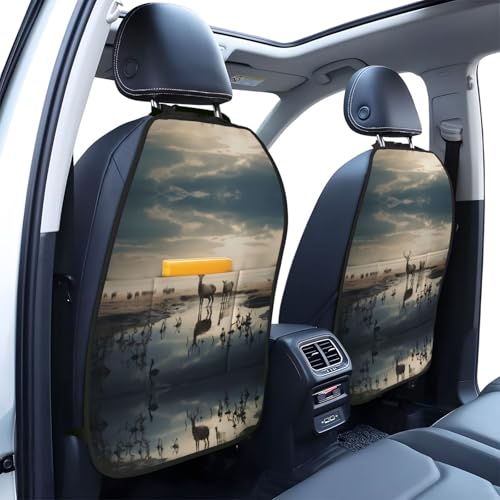 Tranquil River Prints 2-Pack Car Backseat Organizer Universal Fit Kick Mats Protector - Heavy Duty Waterproof & Stain Resistant Storage Accessories