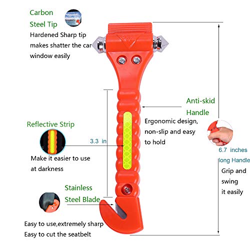 4 PCS GoDeCho Car Emergency Escape Window Breaker and Seat Belt Cutter Hammer with Light Reflective Tape,Life Saving Survival Kit