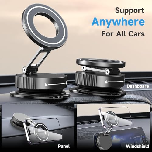 YAOKEEP Magnetic Car Phone Holder [96+LBS Suction & 2800gf Magnetic ], 360°Adjustable Vacuum Car Phone Mount, Foldable Magnetic Suction Cup Phone Mount, Car Mount for iPhone 12-17 Pro Max Plus Air