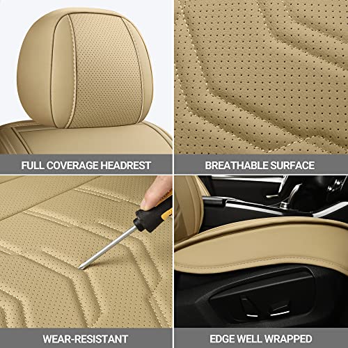 AOOG Leather Car Seat Covers Universal fit Most Sedans SUV Trucks (Front Seat, Beige) - color: BEIGE, size: FRONT PAIR