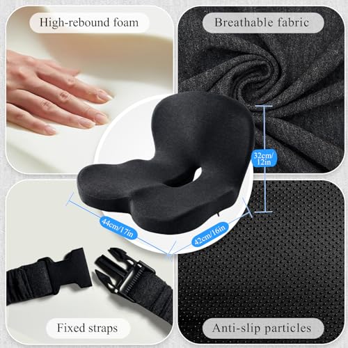 Ergonomic Seat Cushion with Adjustable Strap, Memory Foam Office Chair Seat Cushion with L-Shaped Design, Car Seat Cushion Fits for Truck Driver Semi Truck, Gaming Chair, Desk, Dark Gray - color: Dark Gray