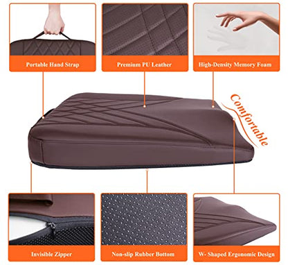 kingphenix Premium Car Seat Cushion, Memory Foam Driver Seat Cushion to Improve Driving View- Coccyx & Lower Back Pain Relief - Seat Cushion for Car, Truck, Office Chair (Leather Brown) - color: Leather Brown