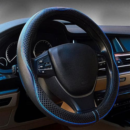 LABBYWAY Microfiber Leather Steering Wheel Cover, Universal 14.5-15 Inch Steering Wheel Anti Slip Car Interior Accessories for Men Women (Black with Blue Line) - color: Black with Blue Line