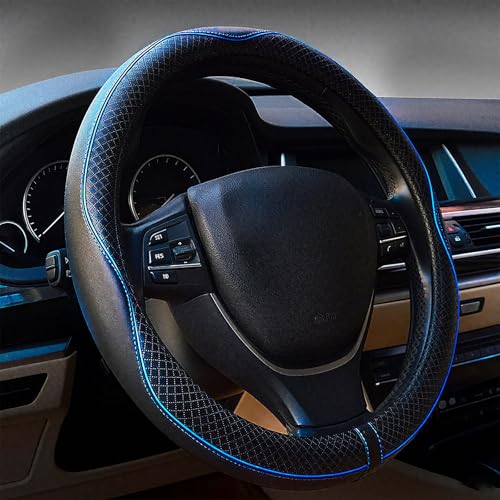 LABBYWAY Microfiber Leather Steering Wheel Cover, Universal 14.5-15 Inch Steering Wheel Anti Slip Car Interior Accessories for Men Women (Black with Blue Line) - color: Black with Blue Line