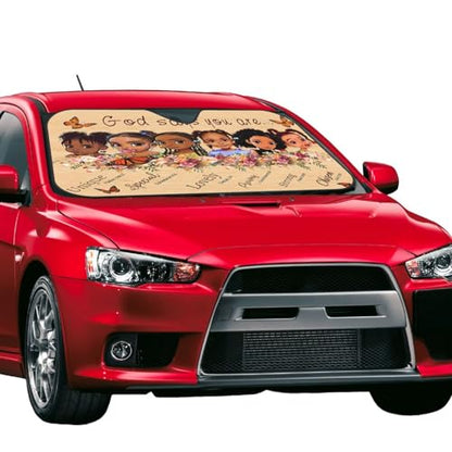 African American Windshield Sunshade Black Queen Girl Windshield Sun Shade, Foldable Auto Sunshade for Car Truck SUV Auto