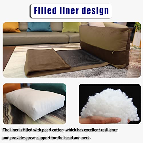 Velvet Recliner Head Pillow with Non-Slip Base - Adjustable Neck Support for Pain Relief in Home, Office and Travel (Brown) - color: Brown