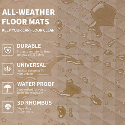 CAR PASS Beige Rubber Car Floor Mats & Cargo Liners, Durable Anti-Slip 3D Rhombus Waterproof Automotive Pad Trim Fit Liner All-Weather Trunk Mats Full Set Universal Fit Auto Van Sedan SUV Truck Beige - color: Beige With Cargo Liners