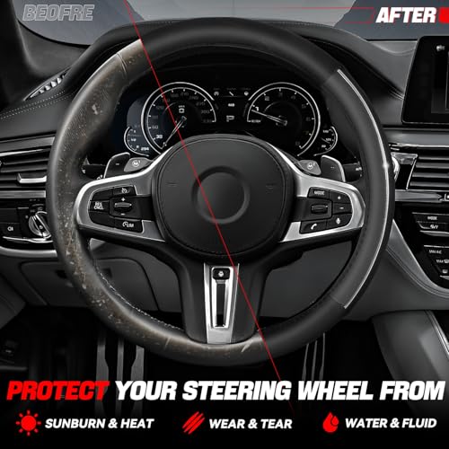 Auto Dynasty Steering Wheel Cover, Breathable Microfiber Leather Car Steering Wheel Protector with Silver Strip, Anti-Slip Inner Rubber Lining, [14 1/2 to 15 Inches] Universal Fit Cars Trucks SUVs - color: Silver Strip