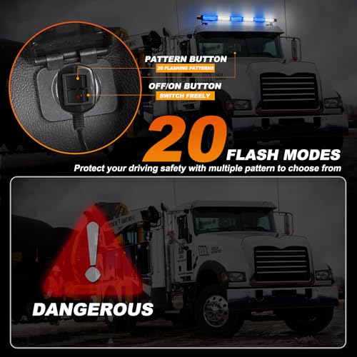 ASPL 26inch 126 LED Rooftop Emergency Strobe Lights Bar Double Side Flashing Safety Warning Traffic Advisor Light Bar Hazard Snow Plow Light for Trucks Vehicles Construction Tow Pickup(Blue/White) - color: Blue/White