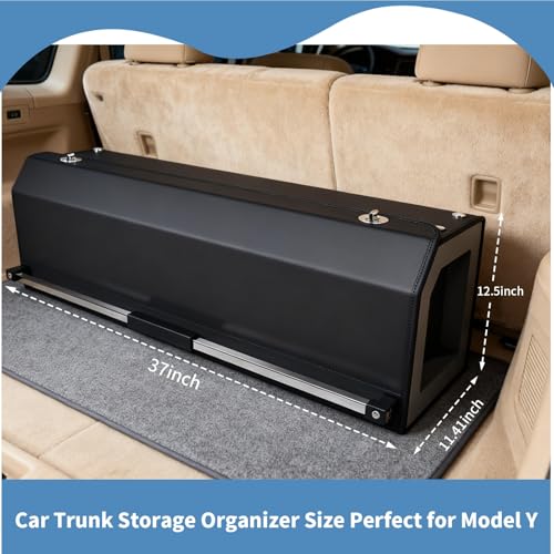 Trunk Organizer for SUV, Leather Car Organizers and Storage with lid & Sturdy Handle, Waterproof Hard Car Trunk Storage Box for Sedan, Travel, Grocery, Daily (Black, 37''*11.41''*12.5'') - size: Standard