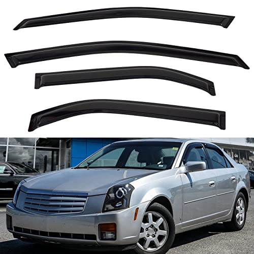 4pcs Front+Rear Smoke Tint Sun/Rain Guard Outside Mount Tape-On Vent Window Visors Compatible with 03-07 CTS - size: Compatible with 2003-2007 Cadillac CTS