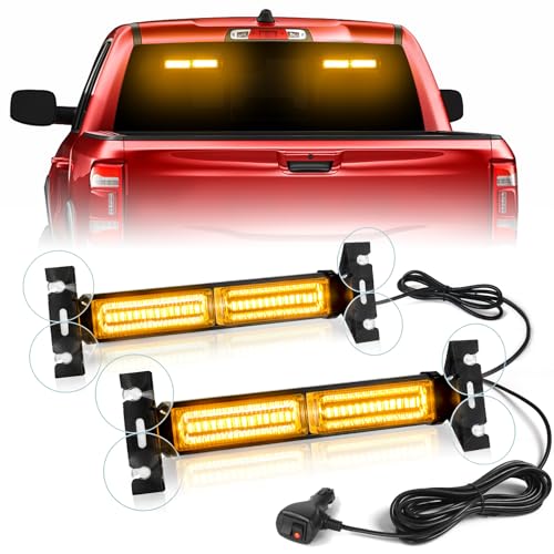 HLauto 1002L Emergency Strobe Traffic Advisor Light Bar: 40LED Dash Safety Warning Flashing Front/Rear Windshield Visor Light for Construction Vehicle, Trucks (2x10.7inch, Amber) - color: #02 Amber