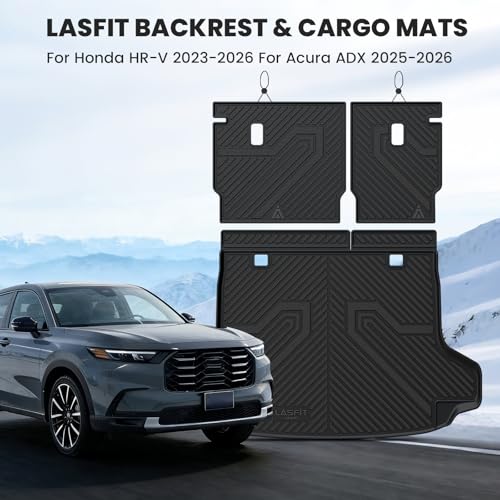 LASFIT Cargo Mat with Backrest Mat for Honda HRV 2023-2026 & for Acura ADX 2025-2026, All Weather TPE Custom Fit Trunk Mat Cargo Liner with Seatback Mat Accessories, Black - style: 6）For Honda HR-V | 2023-2026 | Trunk Mat