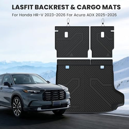LASFIT Cargo Mat with Backrest Mat for Honda HRV 2023-2026 & for Acura ADX 2025-2026, All Weather TPE Custom Fit Trunk Mat Cargo Liner with Seatback Mat Accessories, Black - style: 6）For Honda HR-V | 2023-2026 | Trunk Mat