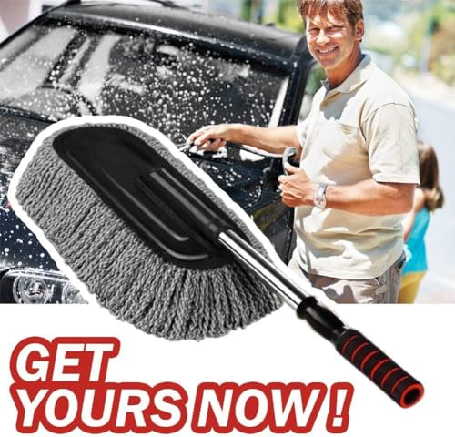 Microfiber Car Duster Exterior Interior Cleaner Cleaning Kit size 15.7 inch with Long Retractable Handle to Trap Dust and Pollen for Car Bike RV Boats or Home use - Grey - size: 1 pc