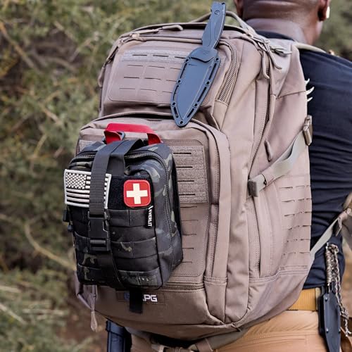 EVERLIT Emergency Trauma Kit, CAT GEN-7 Tourniquet 36" Splint, Military Combat Tactical IFAK for First Aid Response, Critical Wounds, Severe Bleeding Control (Black Camo) - color: Black Camo