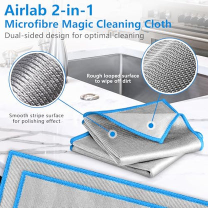 Airlab Glass Polishing Cloth Streak Free Miracle Microfiber Cleaning Cloth Lint Free Cleaning Rags for Glasses Kitchen Dish Mirrors Easy Clean, Pack of 6, 12" x 12", Sliver-Blue - color: Sliver-blue, Pack of 6