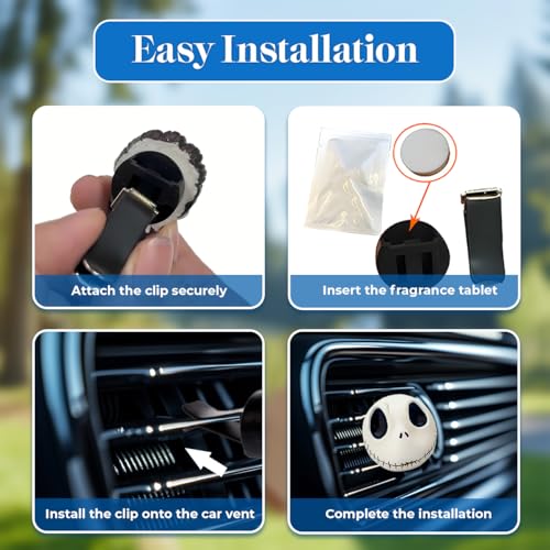 GENANY 3D Resin Horror Nightmare Skellington Car Air Freshener Vent Clips, Spooky Car Freshener, Horror Air Freshener, Gothic Gifts for Women and Men, Funny Spring Gifts For Movie Fans - style: 01. Skellington Character