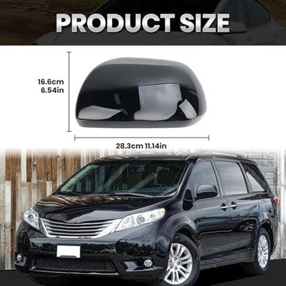 Compatible with 2012-2020 Toyota Sienna Left Side Mirror Cover Cap, Black Driver Side Clip-on Mirror Cap Replacement Without Turn Signal Light Replaces for 87945-08010 - color: Left Black