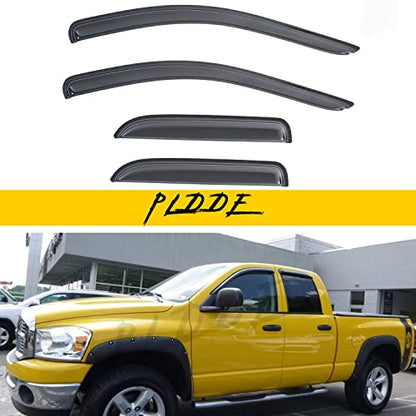 Window Visor Rain Guards Compatible with 2002-2008 Dodge Ram 1500 & 2003-2009 Dodge Ram 2500/3500/4500/5500 Quad/Crew Cab Wind Deflectors Vent Visors for Truck Tape-On Smoke Outside Mount 4pcs - size: for 2002-2008 Dodge Ram Quad/Crew Cab