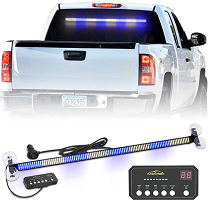XRIDONSEN 35 inch Traffic Advisor Light Bar 144 LED Blue White Emergency Lights Warning Flashing Safety Windshield strobe Firefighter Police Lights w/Controller for Law Enforcement Vehicles Trucks - color: Blue/White