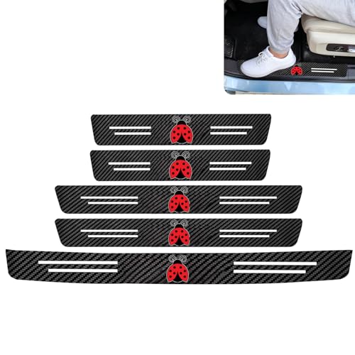 Ladybug 5PCS Car Door Sill Protector,Carbon Fiber Leather Door Sill Sticker,Decor Doors Sill Scuff Plate Sticker for All Car Models,Ladybugs Gifts for Men Women,Ladybug Car Accessories Decor - color: Ladybug