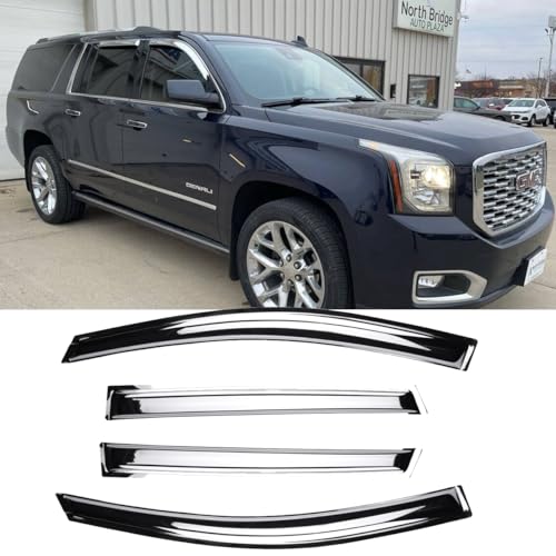 Side Chrome Wind Vent Deflector Sun Rain Guards for 2015-2020 Cadillac Escalade ESV&Chevry Suburban&GMC Yukon XL,4pcs Outside Mount Style Chrome Window Visor 94966Y - size: Escalade ESV 2015-2020(Chrome)